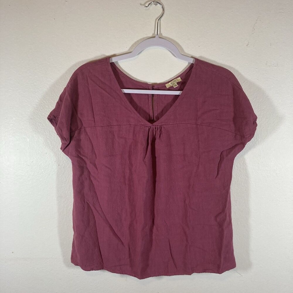 KORI purple v-neck dolman sleeve textured linen rayon material yoke top S